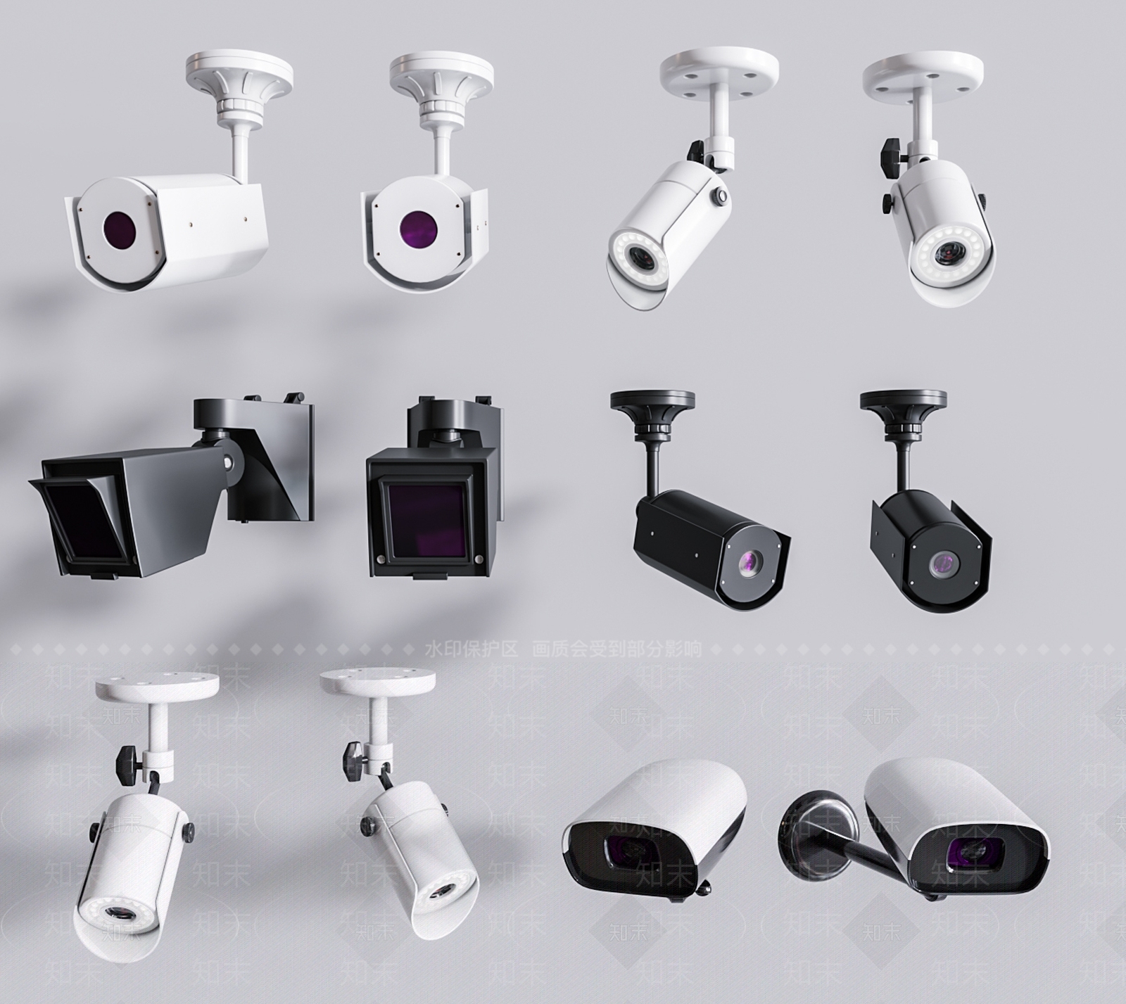 现代安防监控摄像头组合3D模型下载【ID:1109113512】