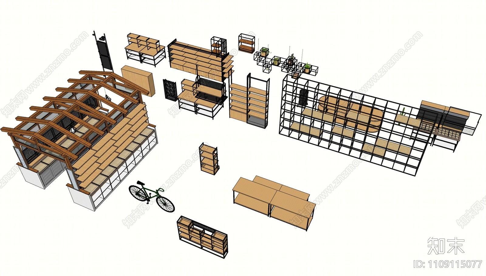工业风百货货架SU模型下载【ID:1109115077】