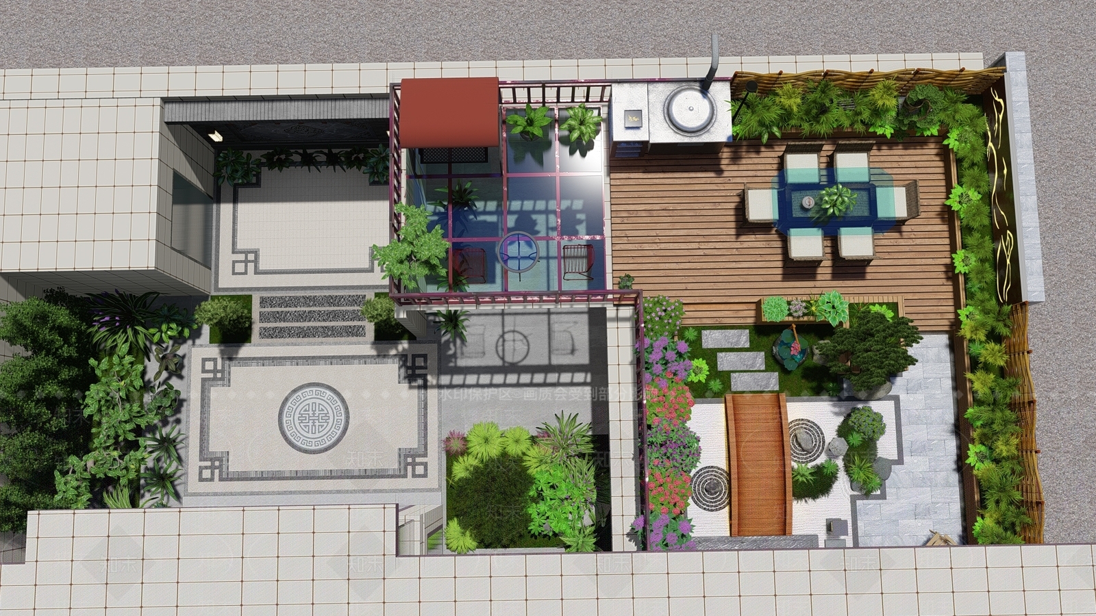 新中式屋顶花园SU模型下载【ID:1109119728】