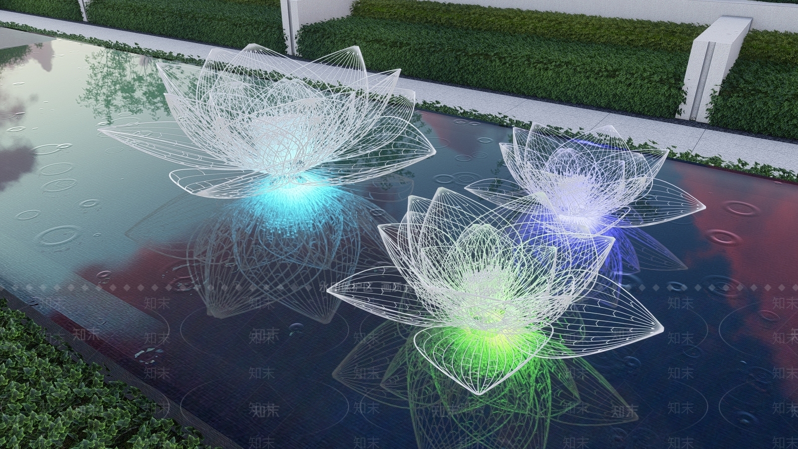 现代莲花雕塑小品SU模型下载【ID:1109134492】