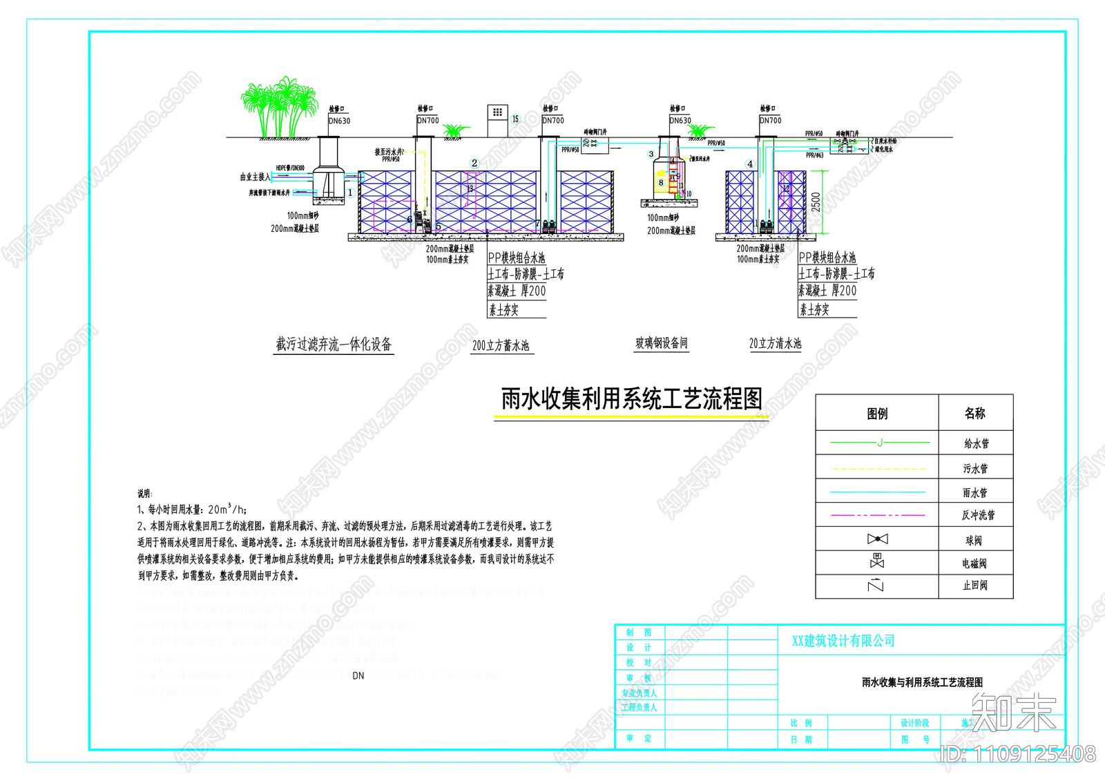 200立方PP模块雨水收集综合利用方案设计图cad施工图下载【ID:1109125408】