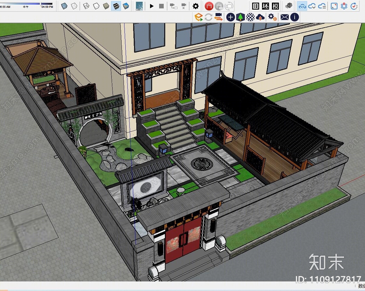 新中式庭院花园SU模型下载【ID:1109127817】
