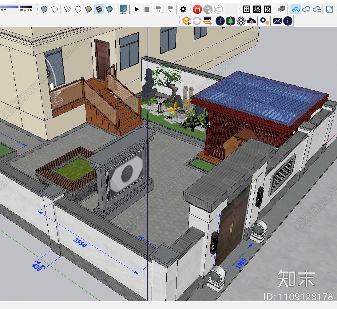 新中式庭院花园SU模型下载【ID:1109128178】