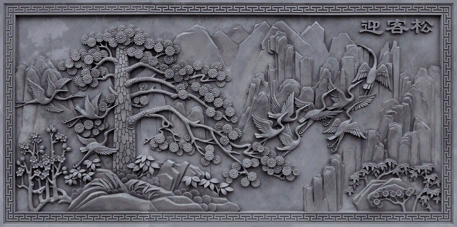 中式砖雕迎客松贴图下载【ID:1195353947】