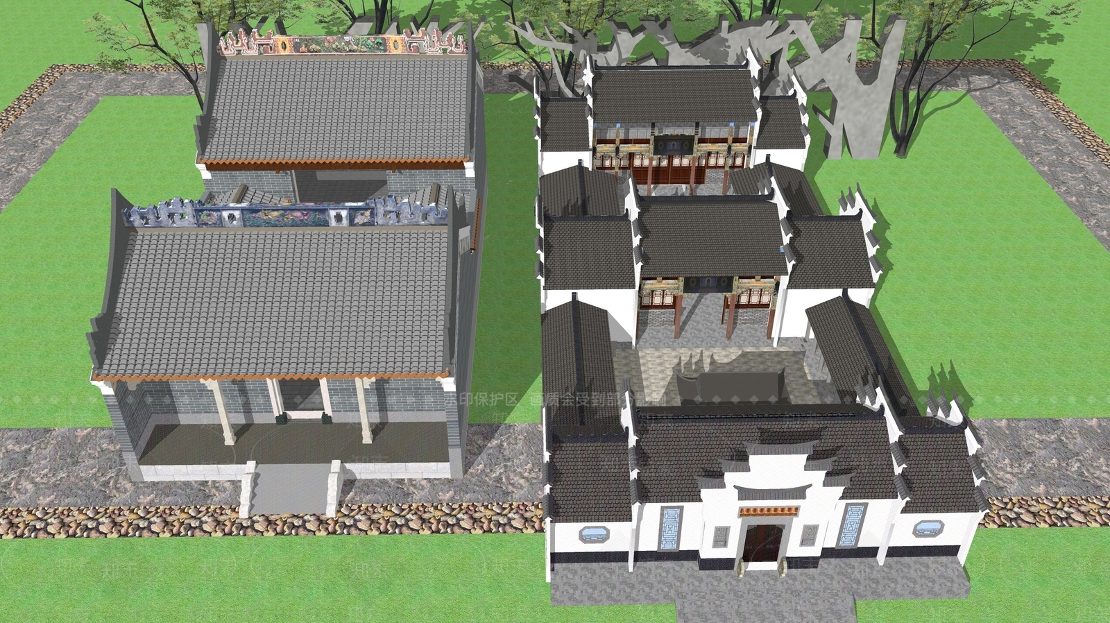 中式寺庙建筑SU模型下载【ID:1109140353】