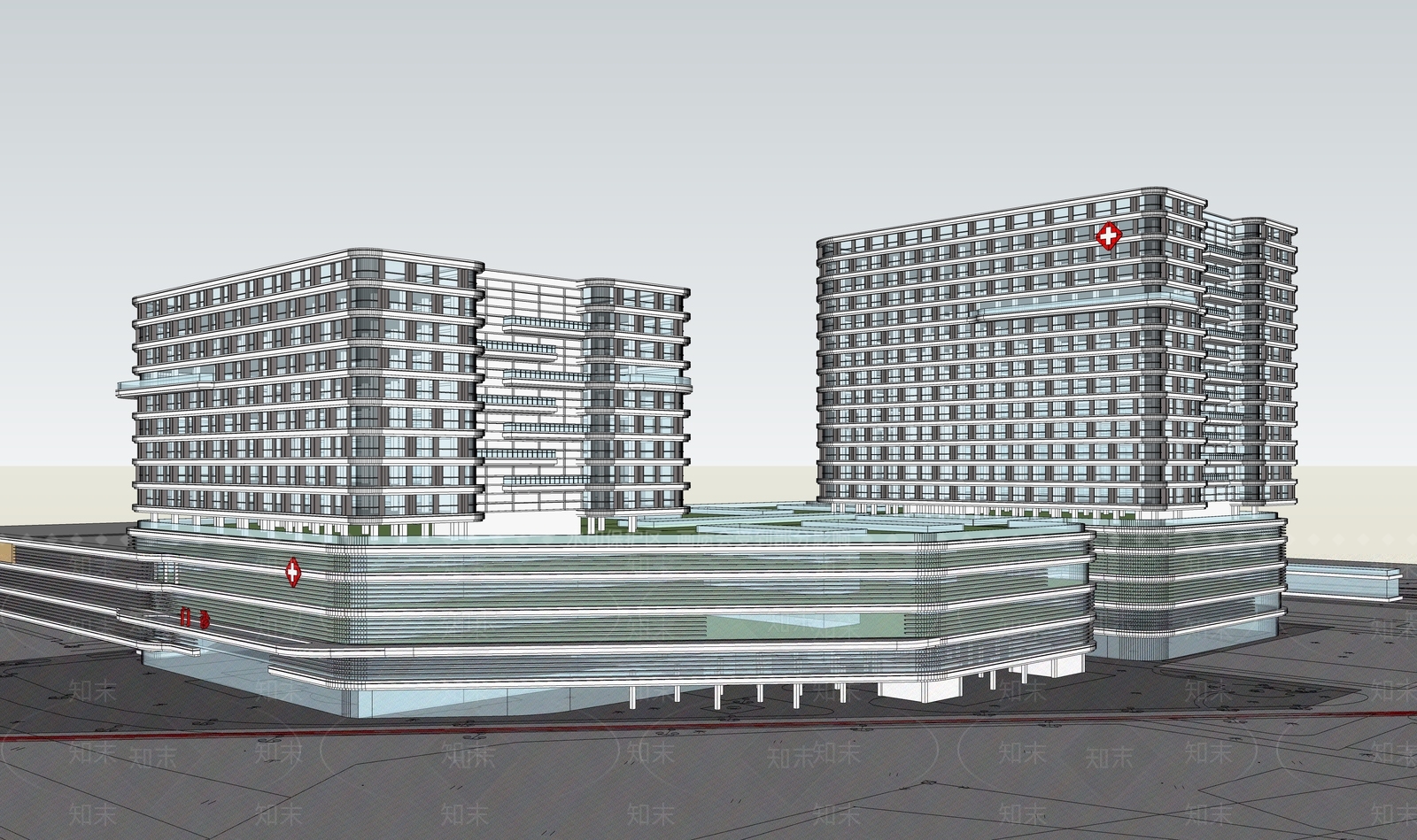 现代医疗建筑SU模型下载【ID:1109159582】