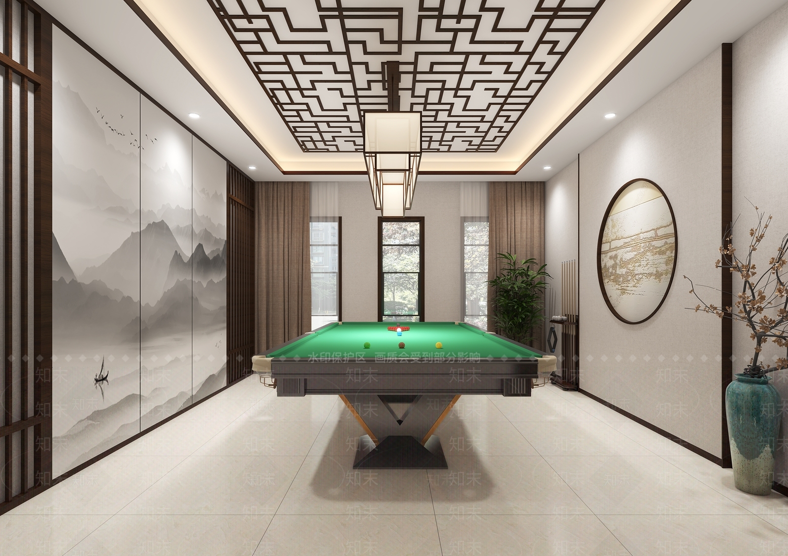 新中式社区活动室3D模型下载【ID:1109179562】