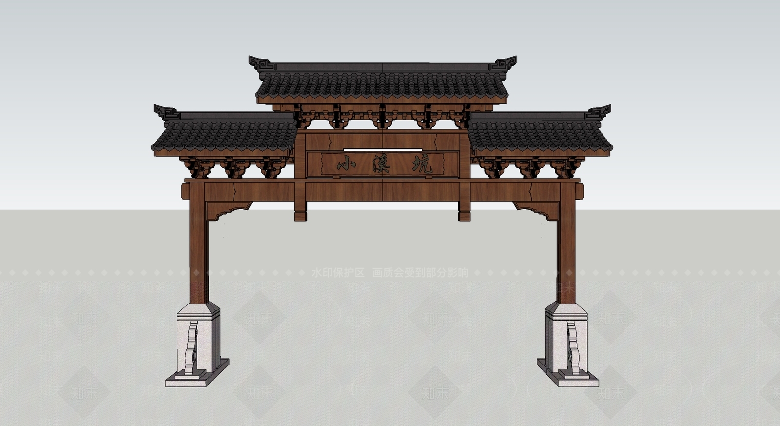 中式乡村入口牌坊牌楼SU模型下载【ID:1109180556】