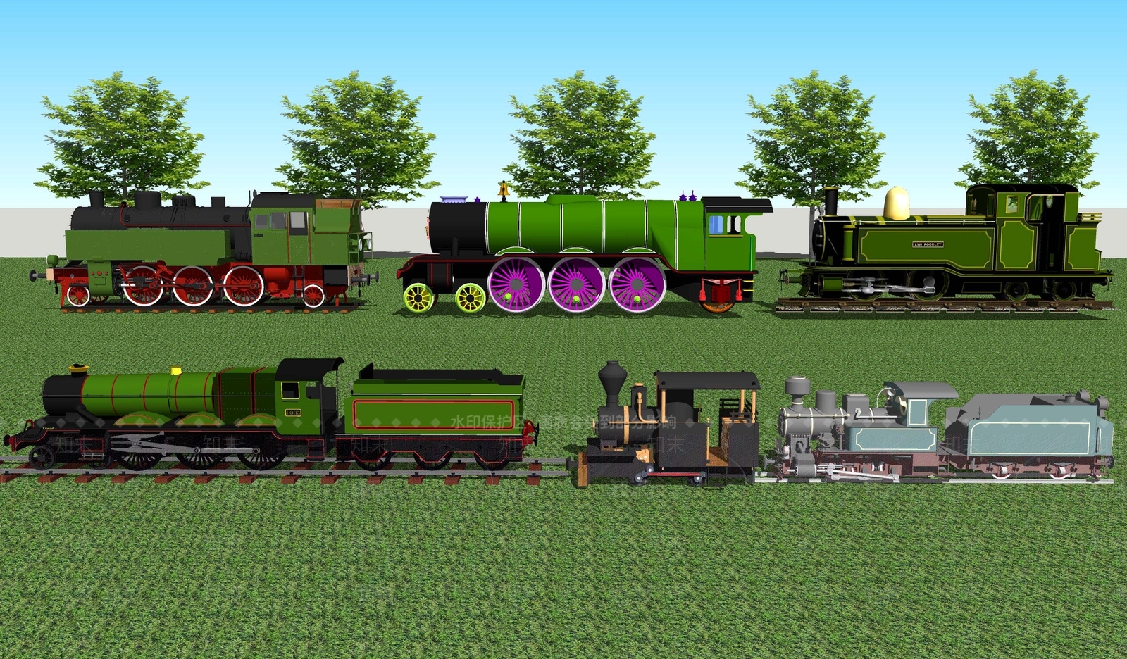 现代火车头组合SU模型下载【ID:1109184800】