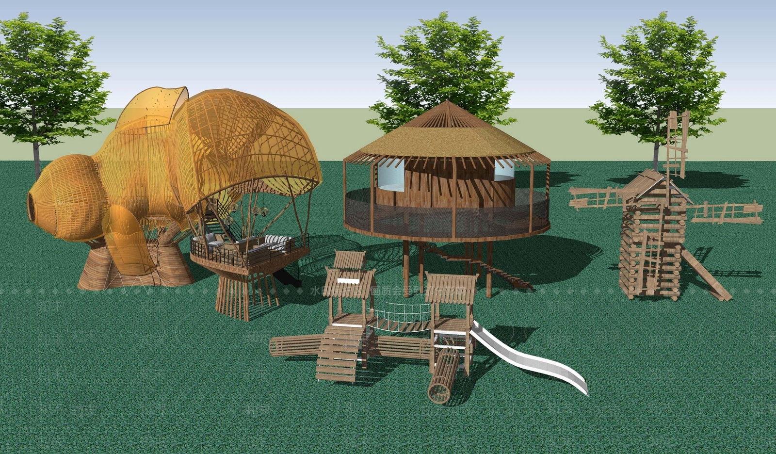 新中式鸟笼树屋SU模型下载【ID:1109186794】
