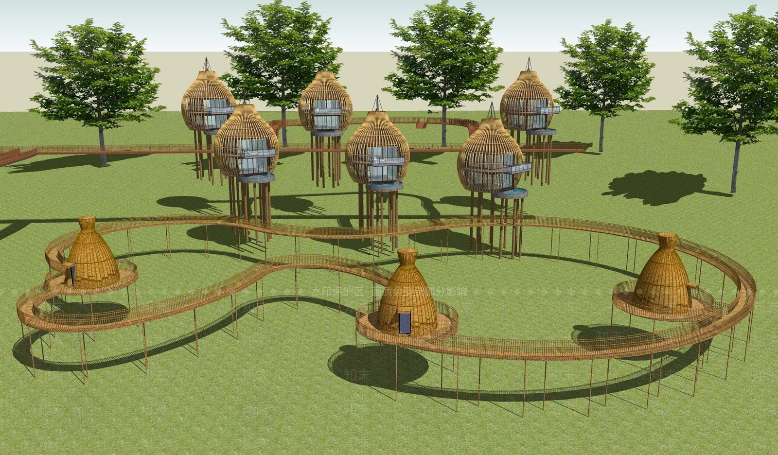 新中式鸟笼树屋SU模型下载【ID:1109186707】
