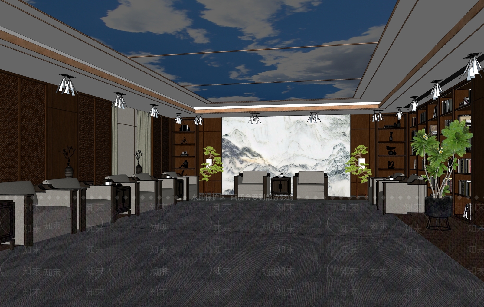 新中式会客厅SU模型下载【ID:1109196502】