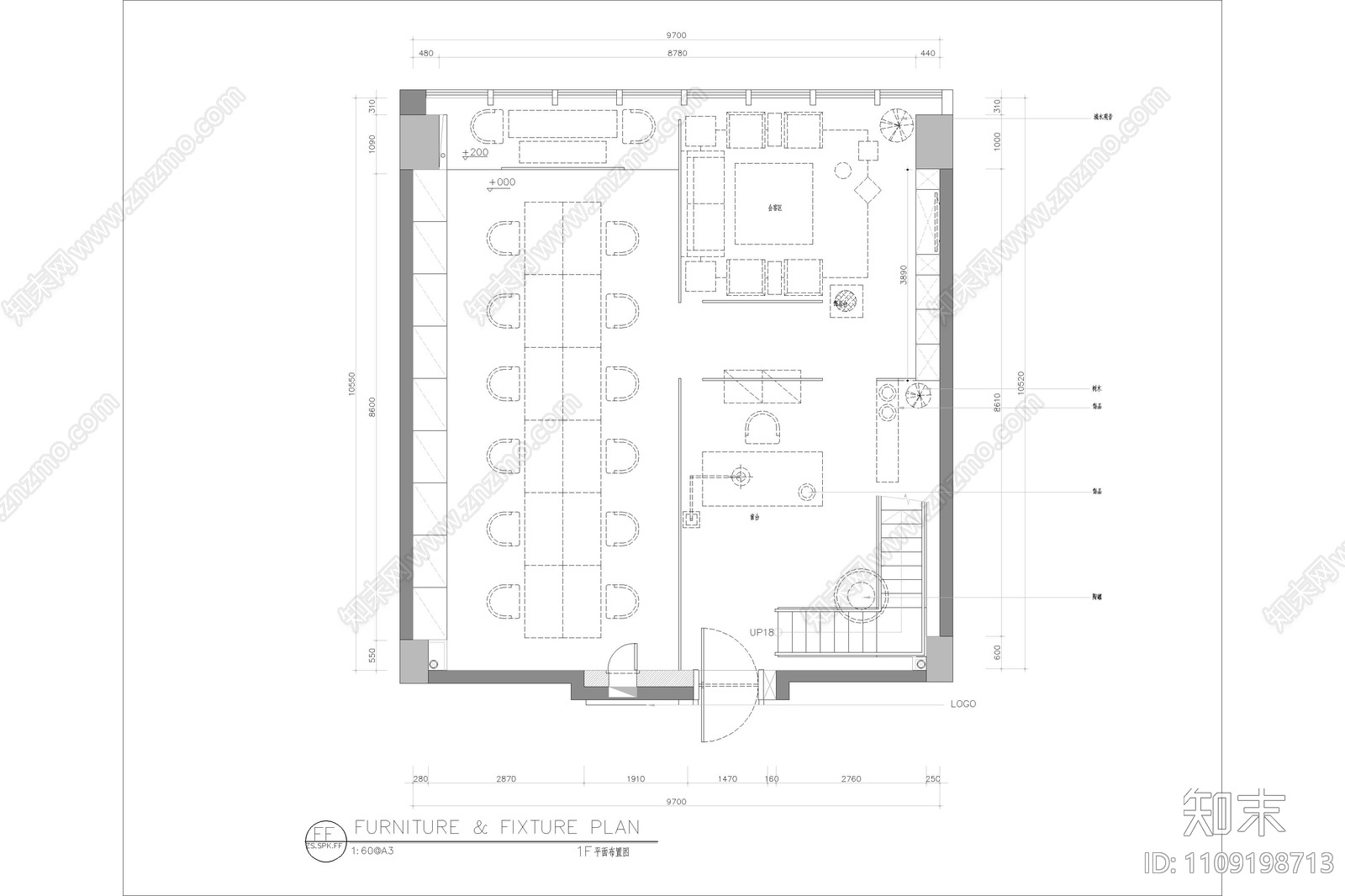 时代广场办公室cad施工图下载【ID:1109198713】