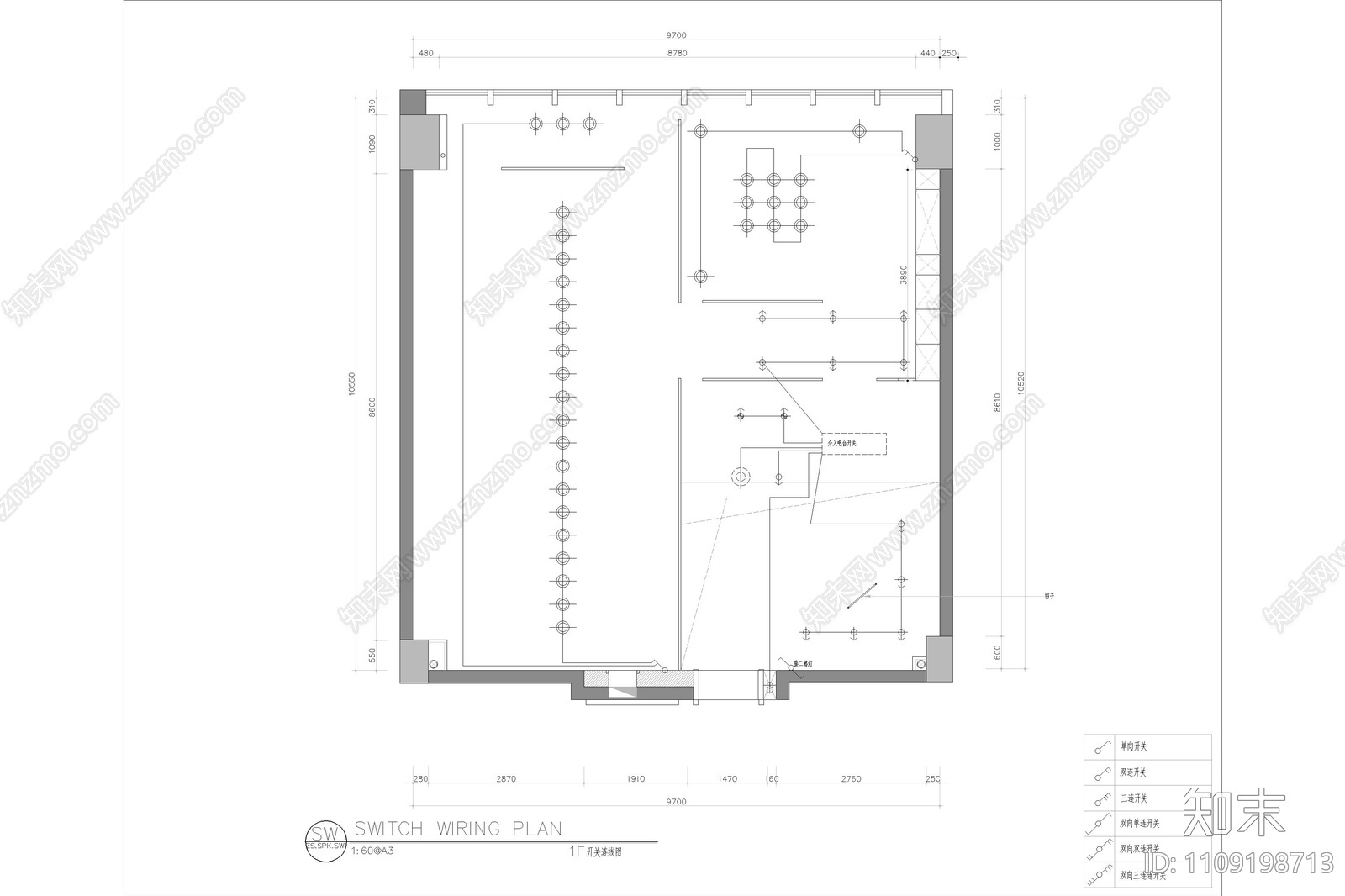 时代广场办公室cad施工图下载【ID:1109198713】