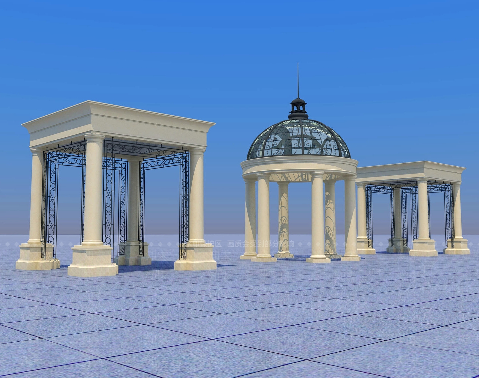 欧式古典铁艺亭子3D模型下载【ID:1109199252】