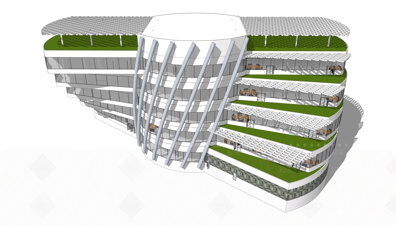 现代图书馆建筑SU模型下载【ID:1109218495】