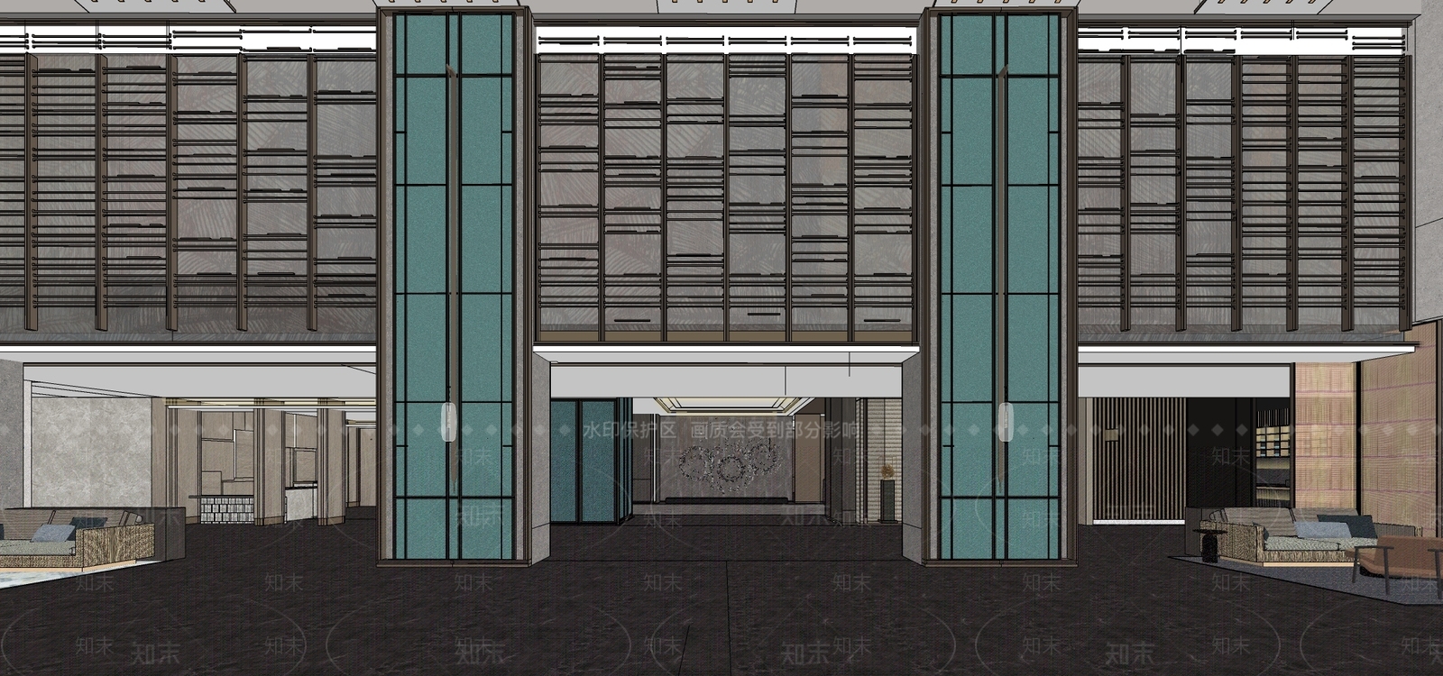 新中式酒店大堂SU模型下载【ID:1109374808】