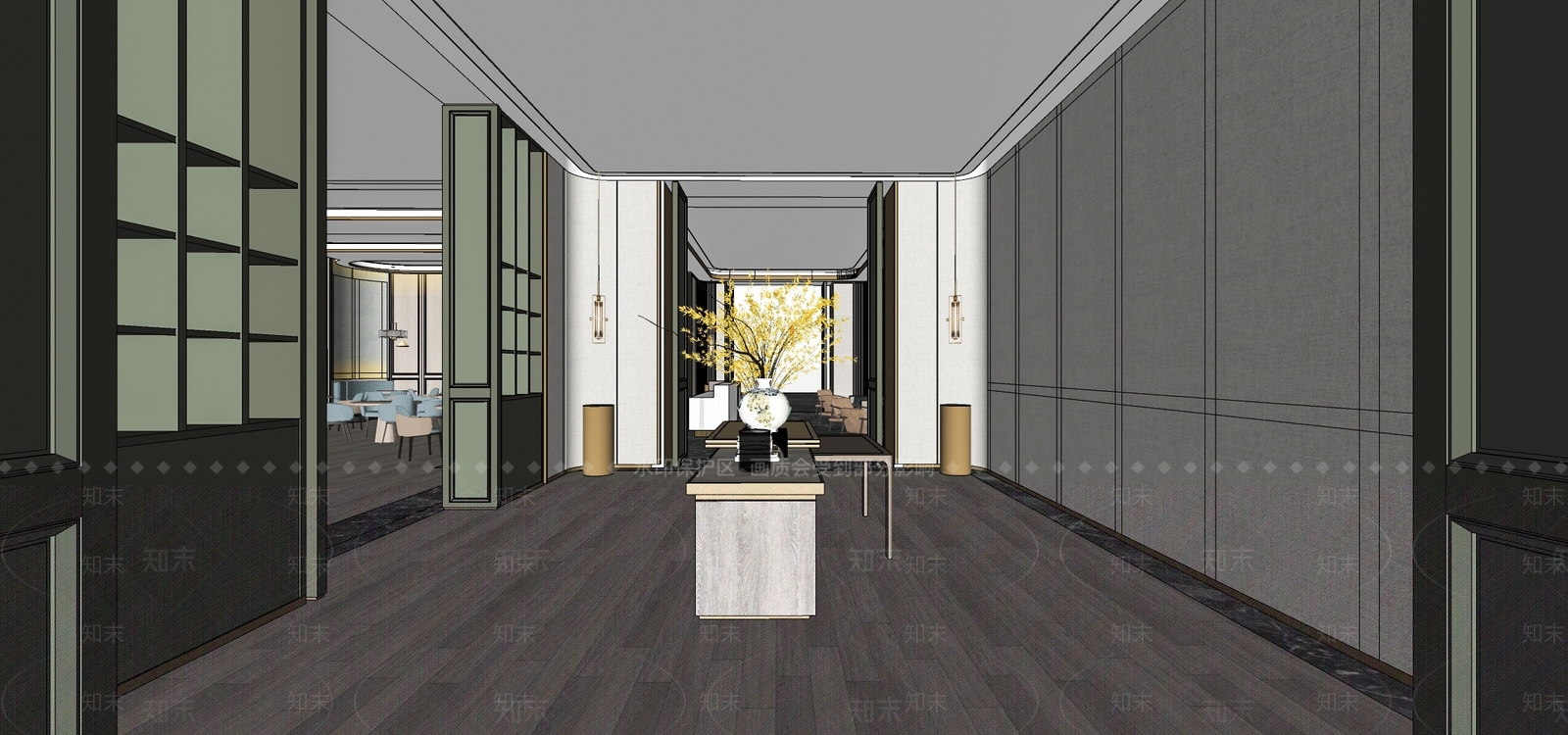 新中式酒店餐厅SU模型下载【ID:1109220484】