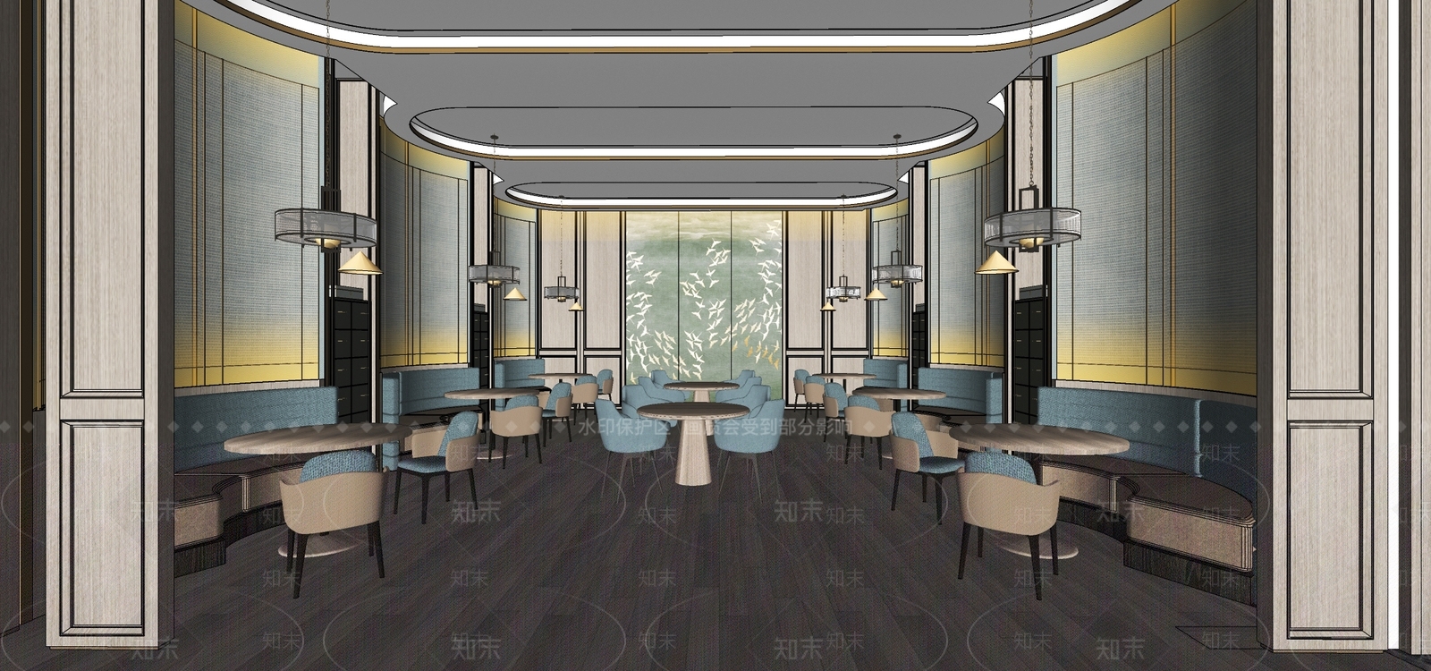 新中式酒店餐厅SU模型下载【ID:1109220484】