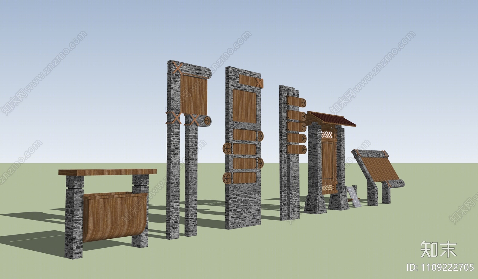 新中式公园指示牌SU模型下载【ID:1109222705】