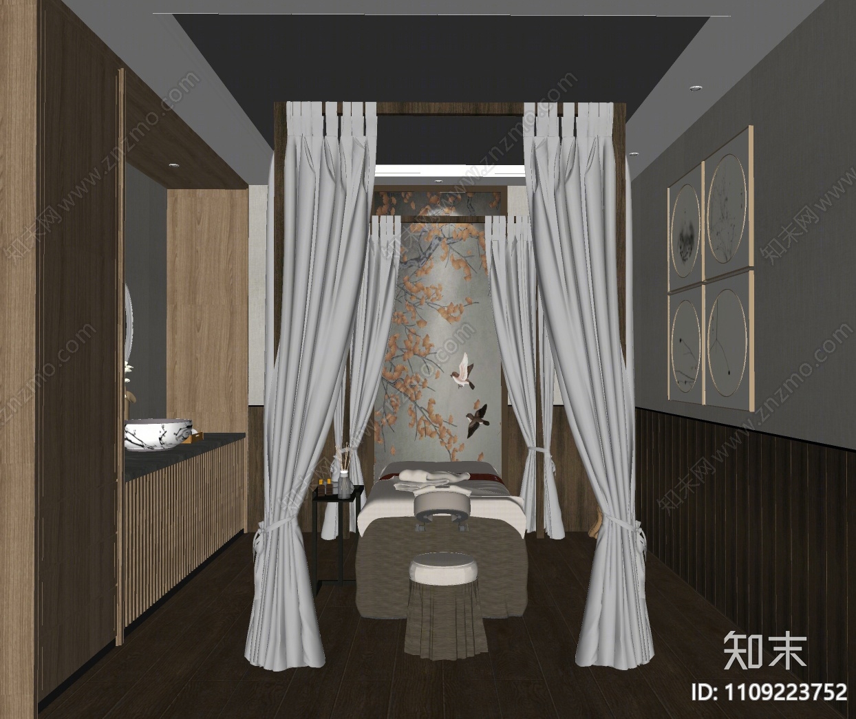 新中式SPA会所理疗房SU模型下载【ID:1109223752】