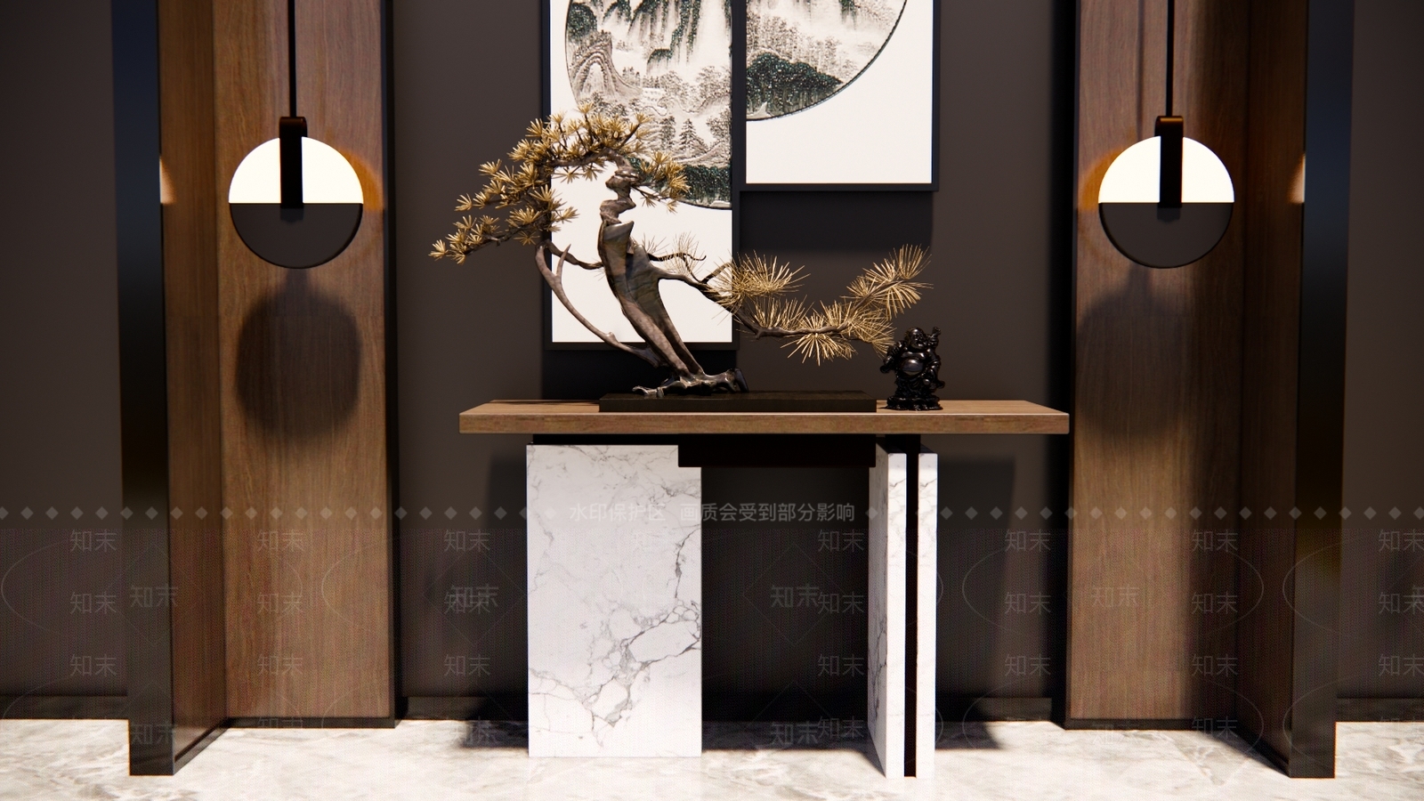 新中式端景条案SU模型下载【ID:1109236574】