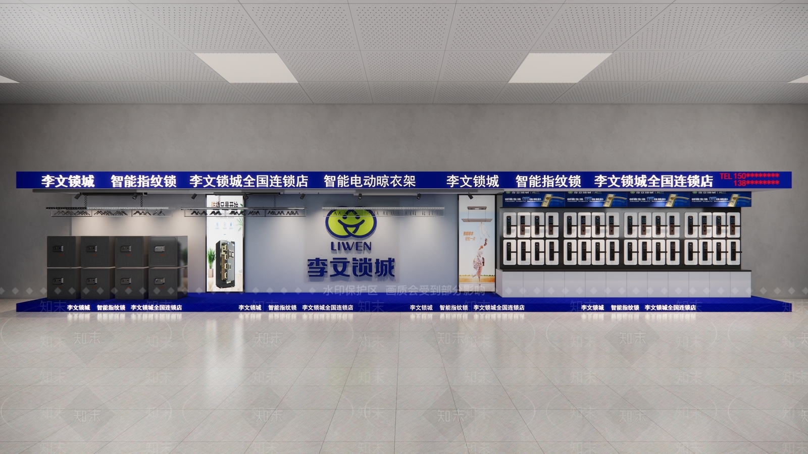现代指纹锁展示柜SU模型下载【ID:1109236839】