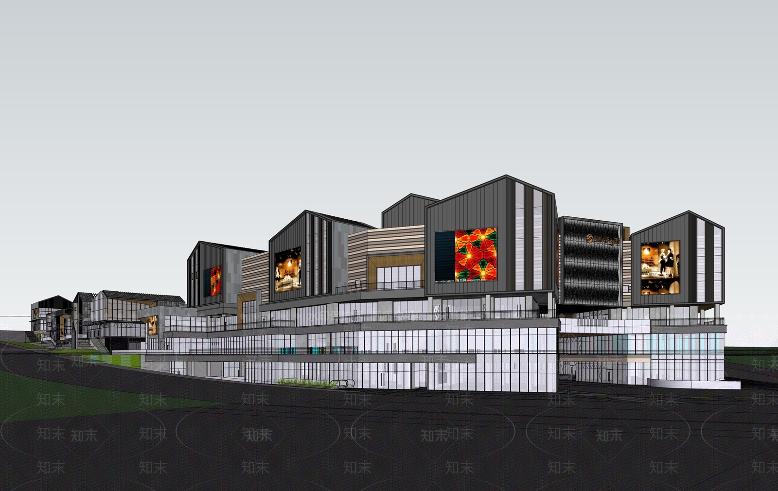 现代商业街SU模型下载【ID:1109244892】_知末su模型网