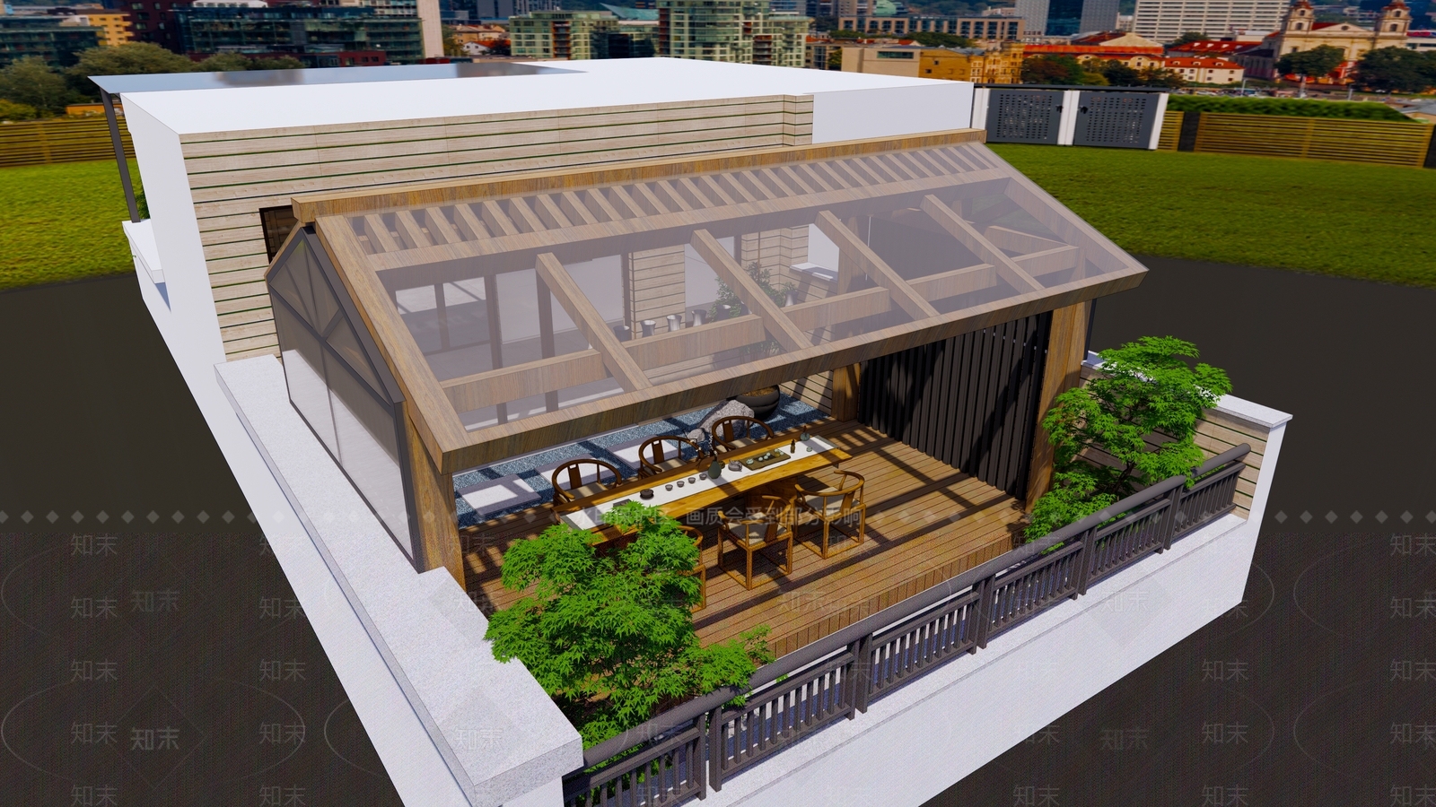 新中式防腐木亭子SU模型下载【ID:1109257759】