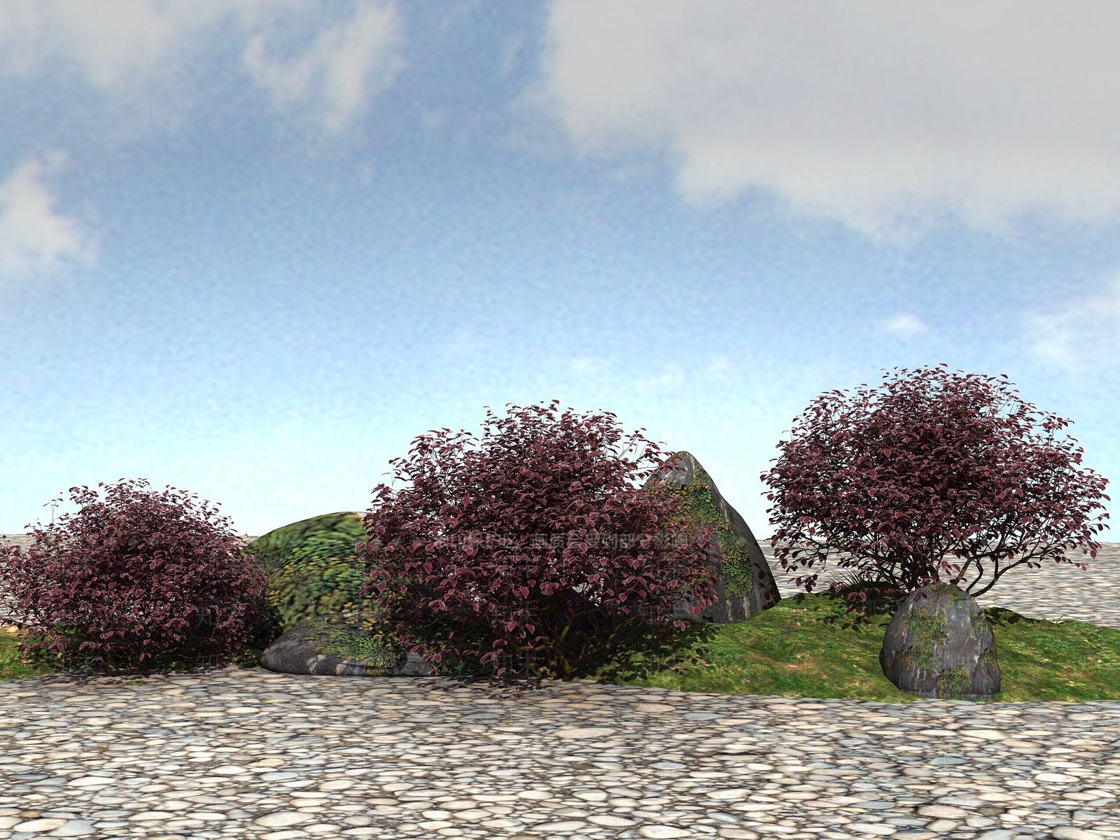 新中式红花檵木球3D模型下载【ID:1109263889】