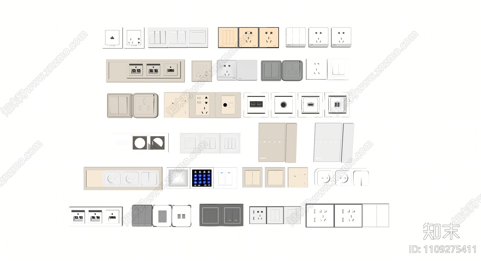 现代开关插座组合SU模型下载【ID:1109275411】