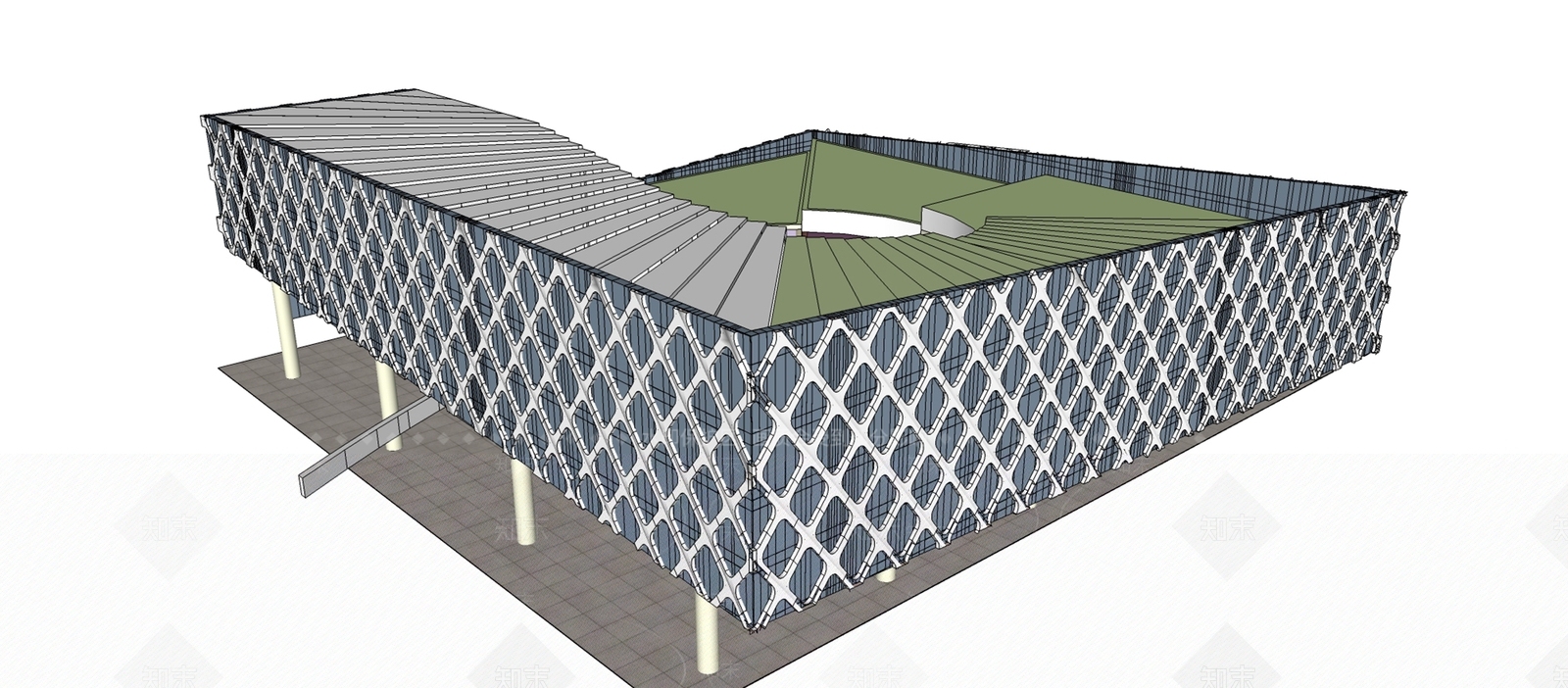 展览馆建筑SU模型精品下载_SketchUp模型_知末网