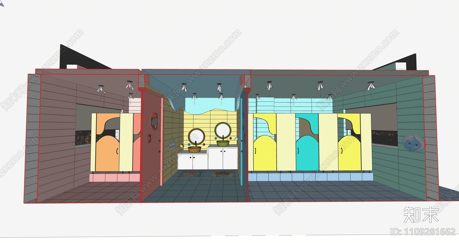 现代儿童公共卫生间SU模型下载【ID:1109281662】
