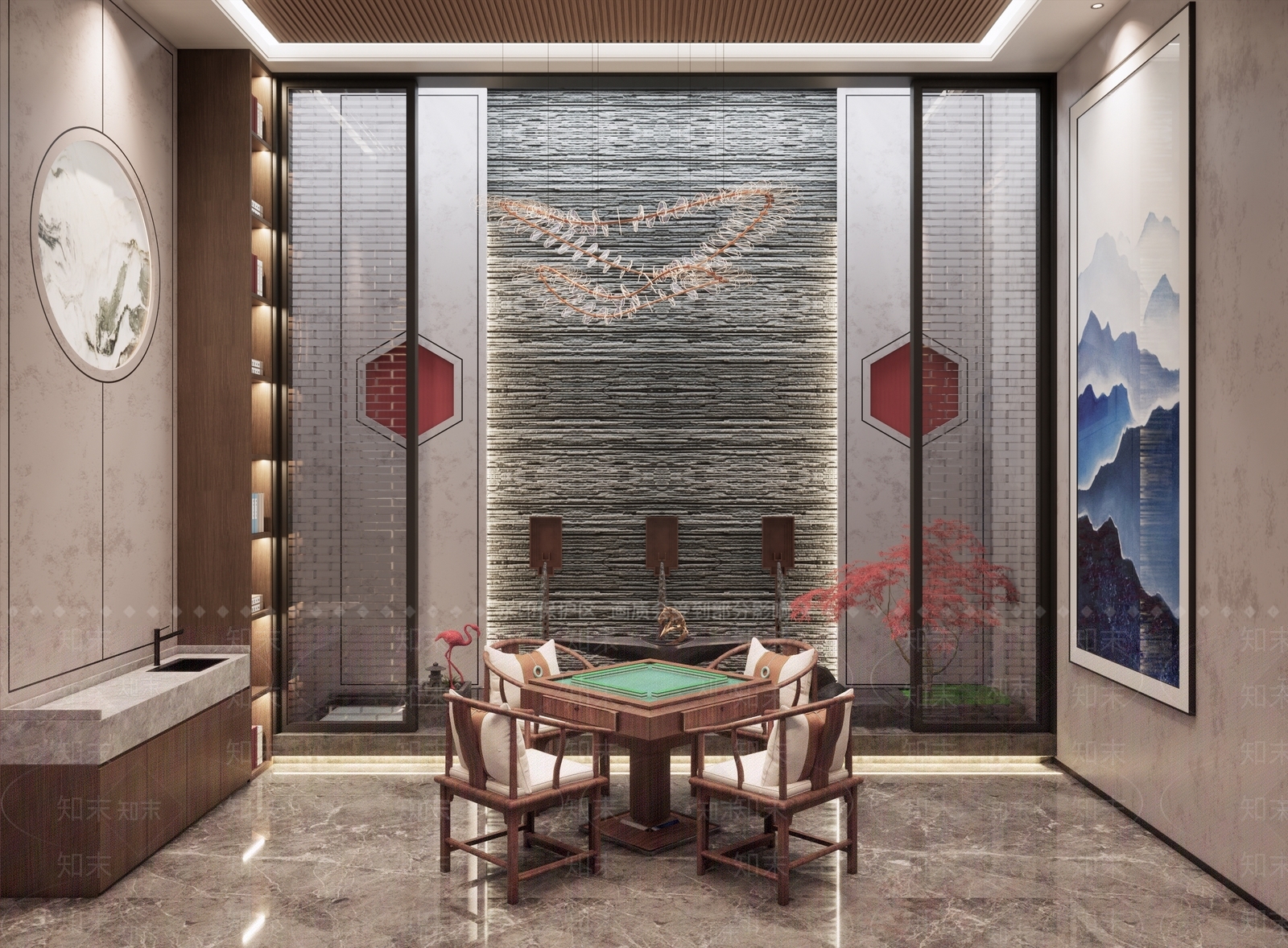 新中式棋牌室SU模型下载【ID:1109282734】