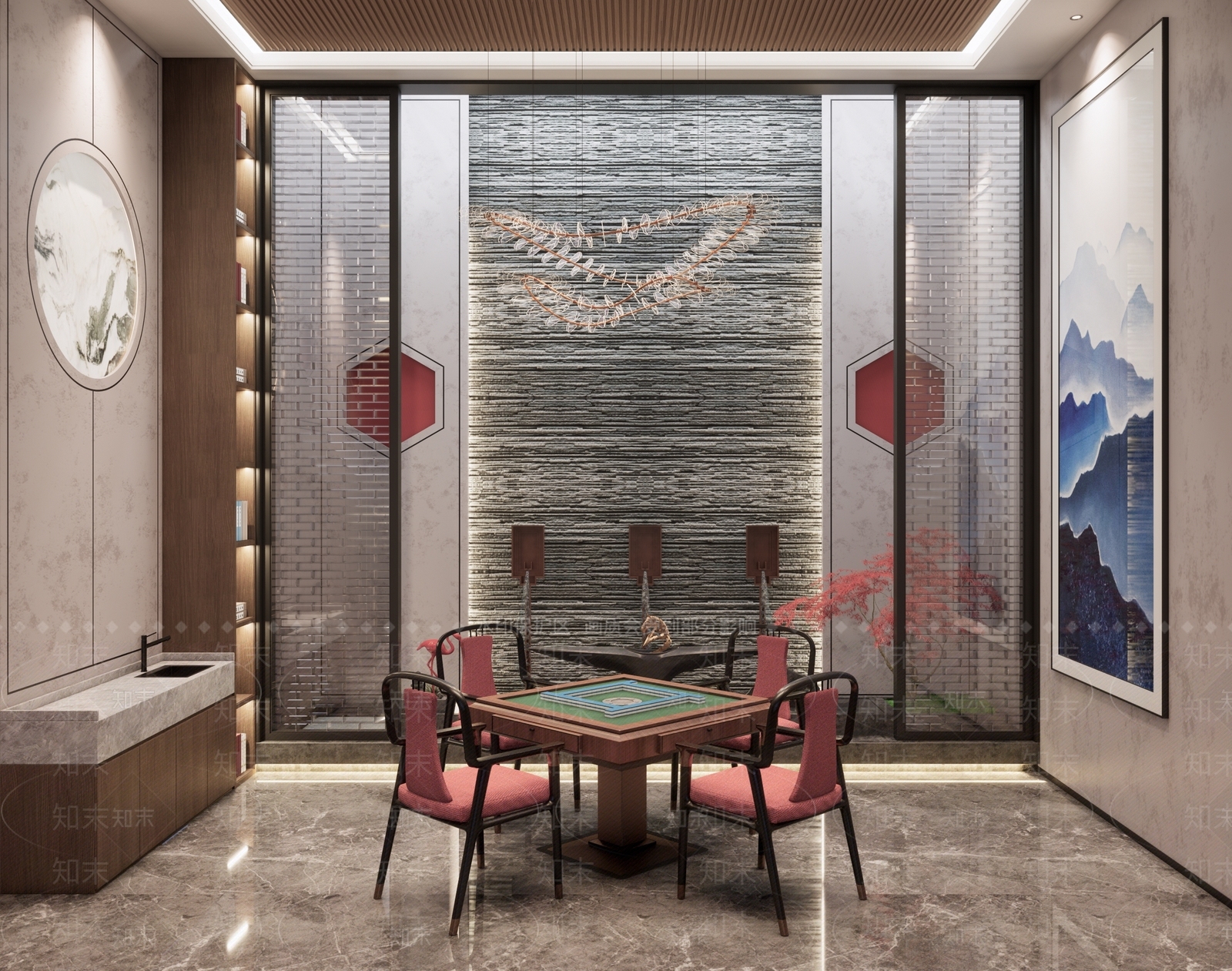 新中式棋牌室SU模型下载【ID:1109282734】