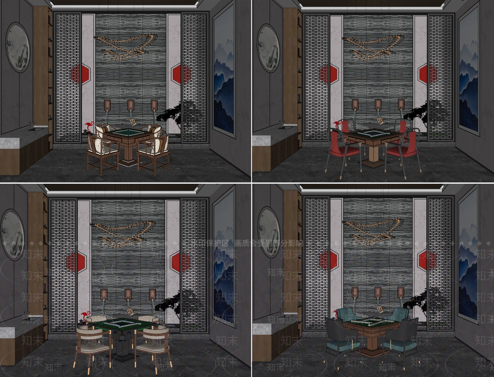 新中式棋牌室SU模型下载【ID:1109282734】