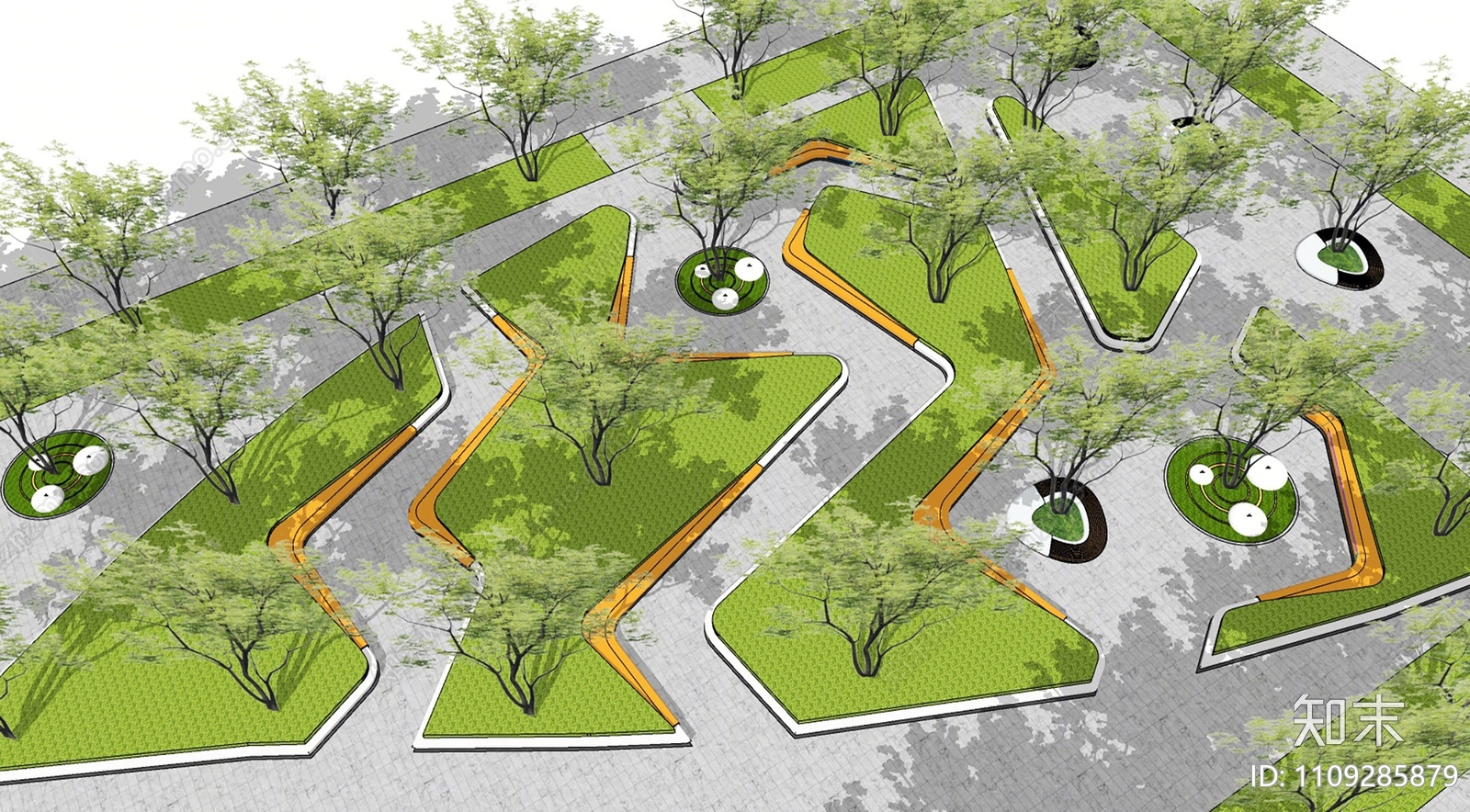 现代折线街头绿地公园景观su模型下载