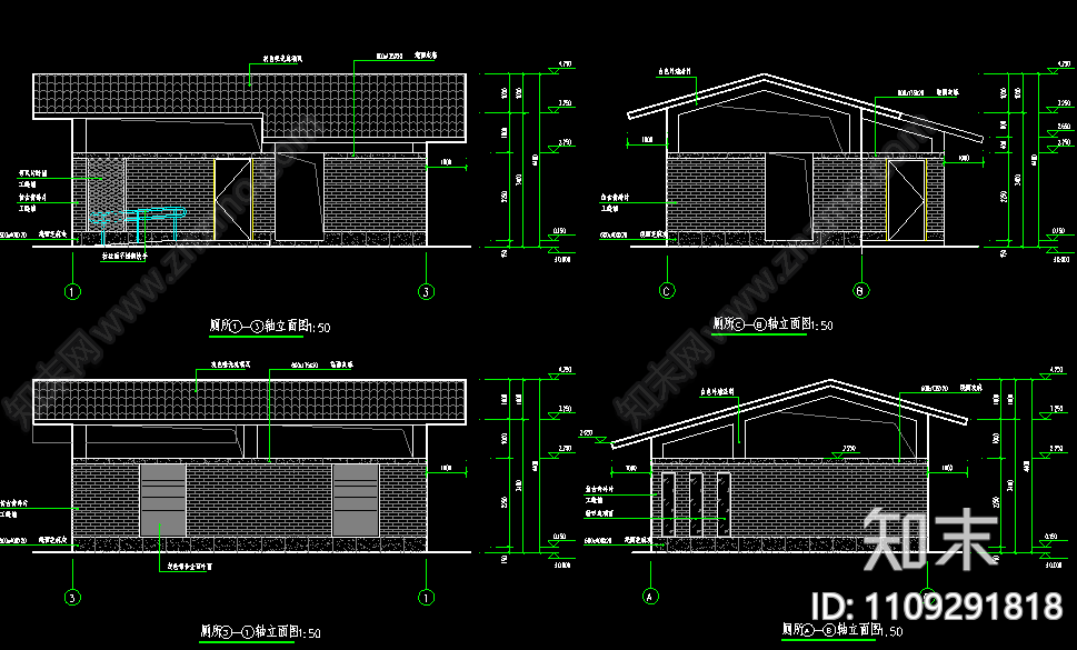 公厕建筑施工图cad施工图下载【ID:1109291818】