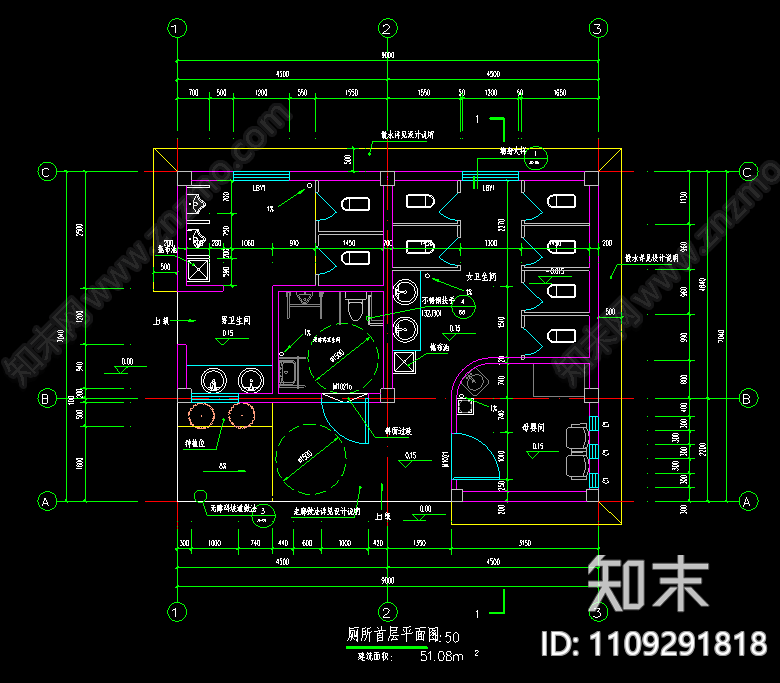 公厕建筑施工图cad施工图下载【ID:1109291818】