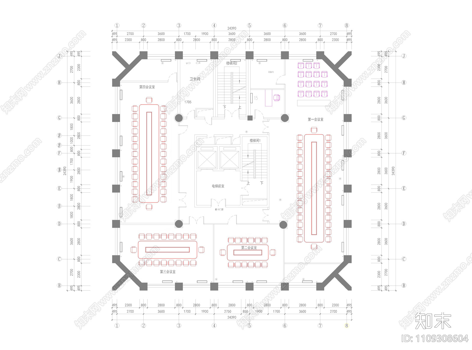 银行办公大楼cad施工图下载【ID:1109308604】