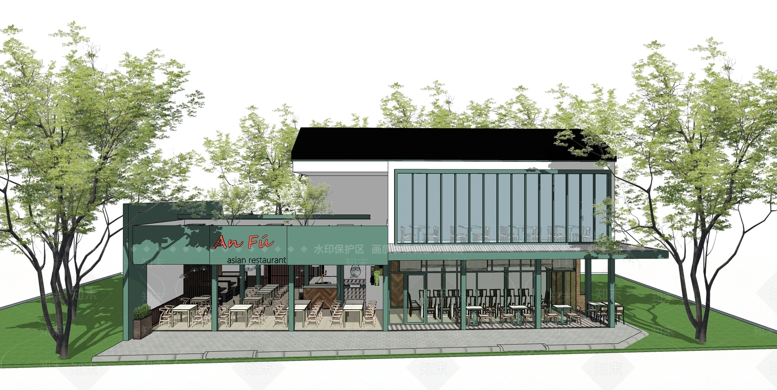 现代餐饮建筑SU模型精品下载_SketchUp模型_知末网