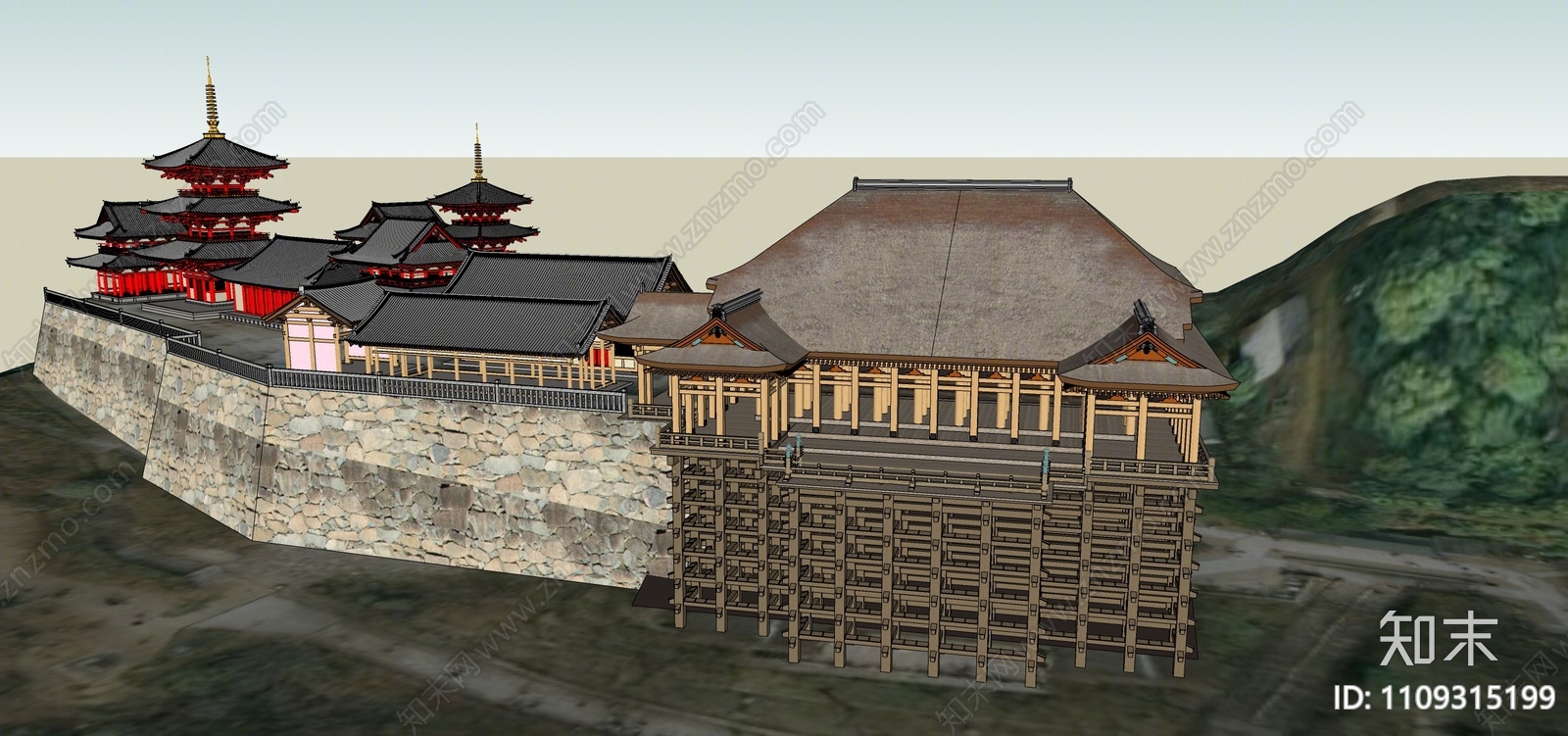 日式寺庙建筑SU模型下载【ID:1109315199】