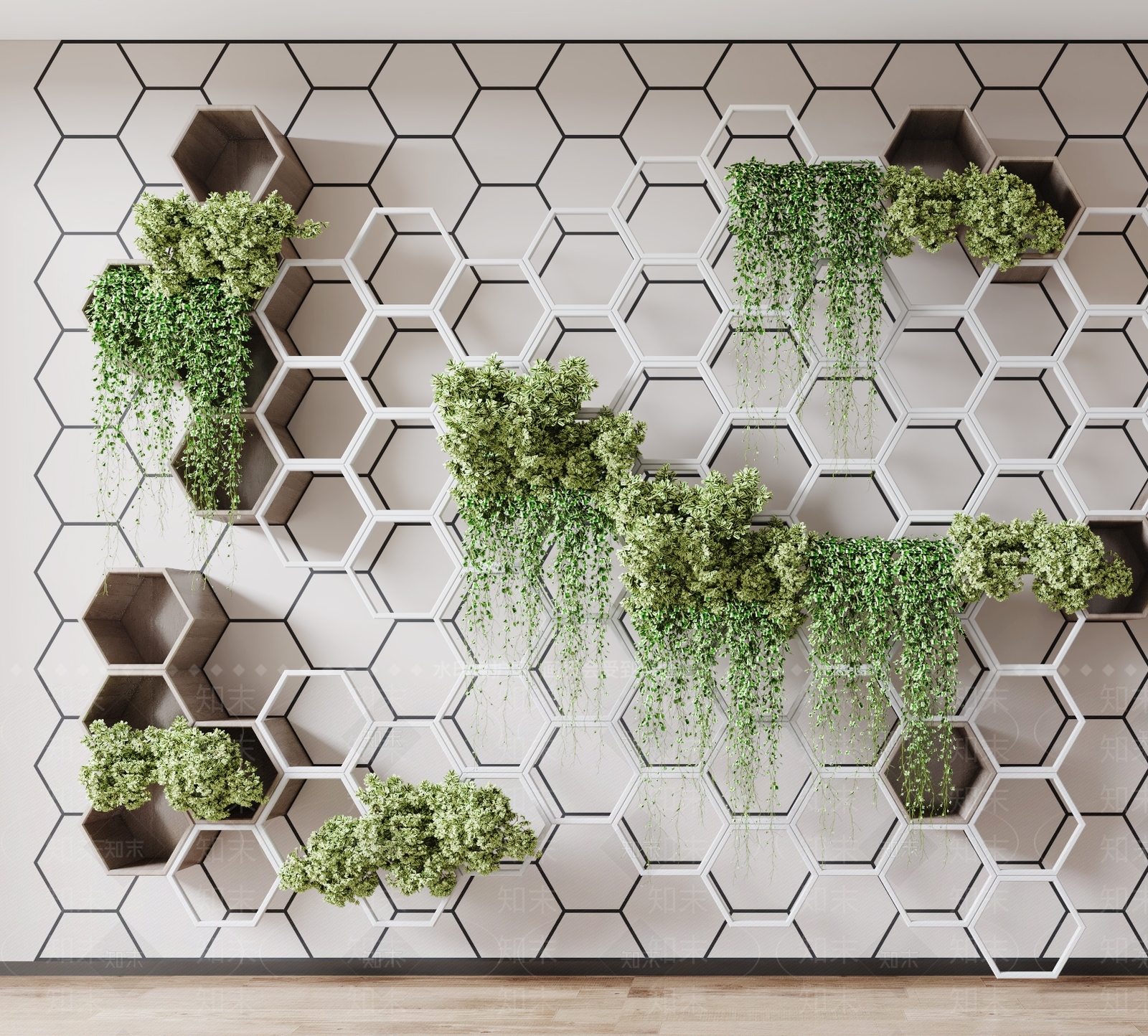 现代绿植墙3D模型下载【ID:1109320513】