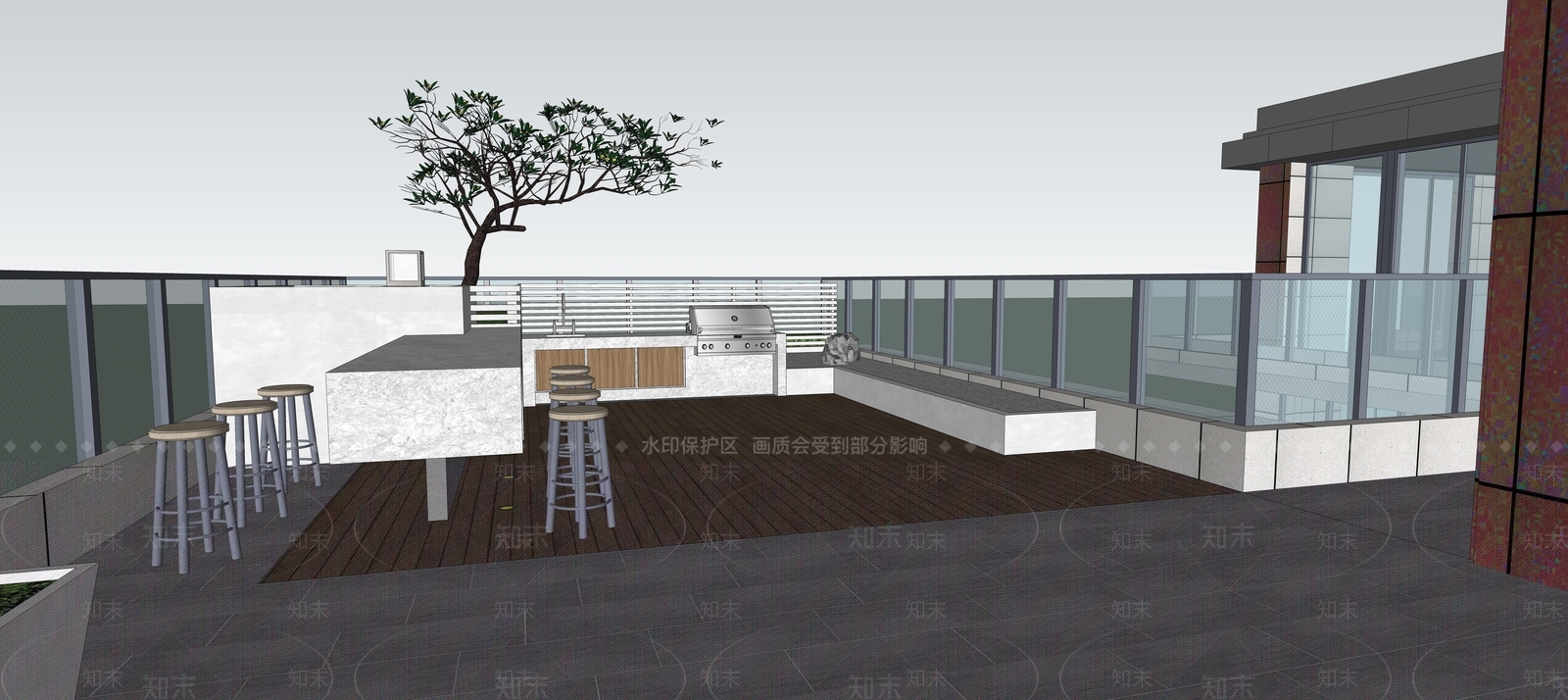 现代屋顶花园SU模型下载【ID:1109323331】