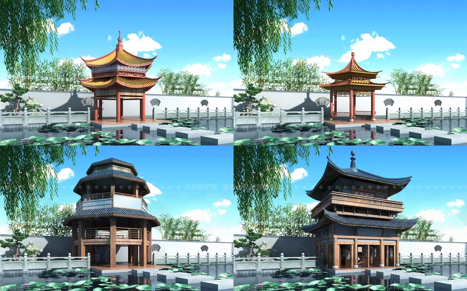 中式亭子3D模型下载【ID:1109371946】
