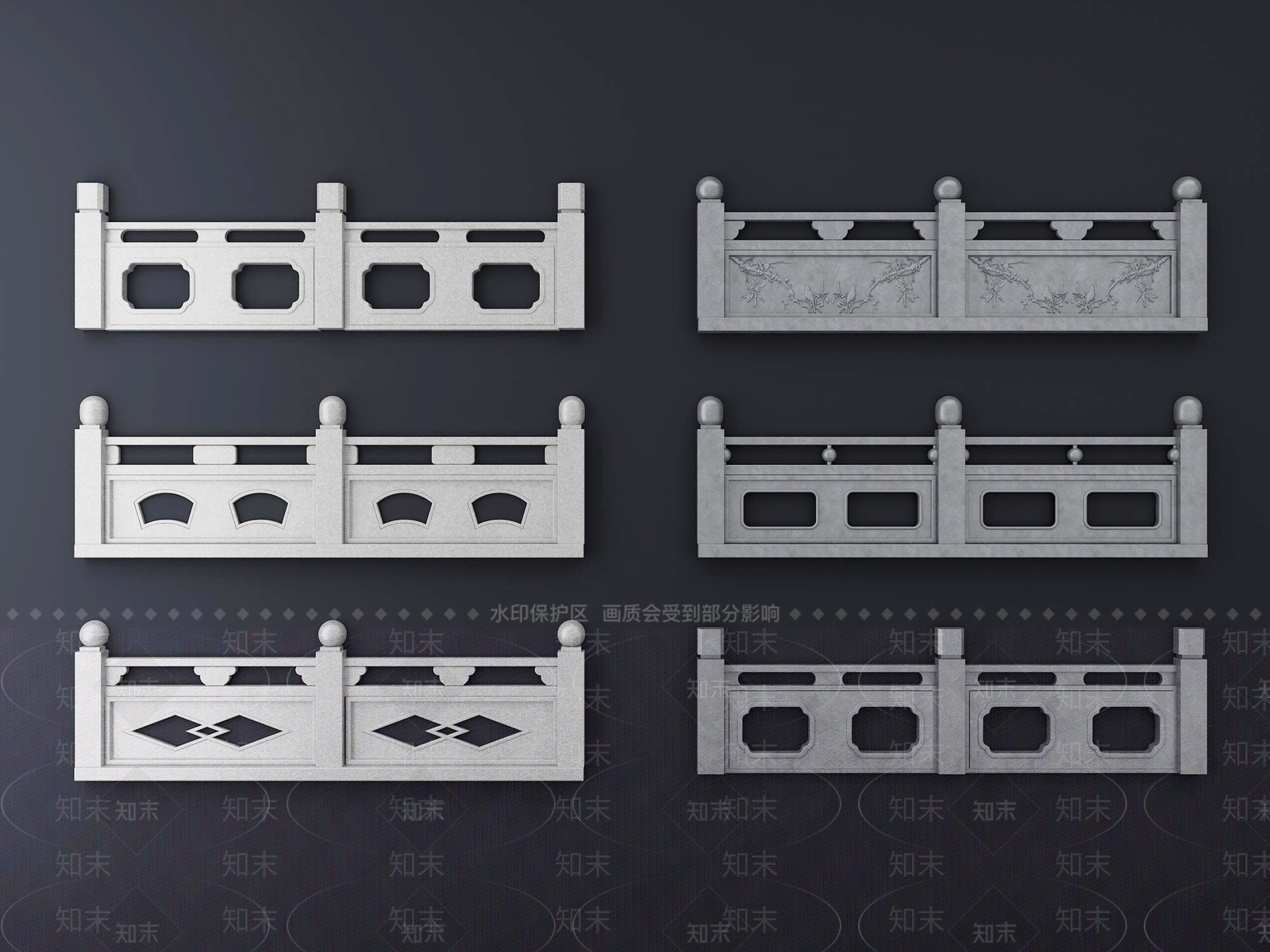 中式石材雕花栏杆3D模型下载【ID:1109534086】