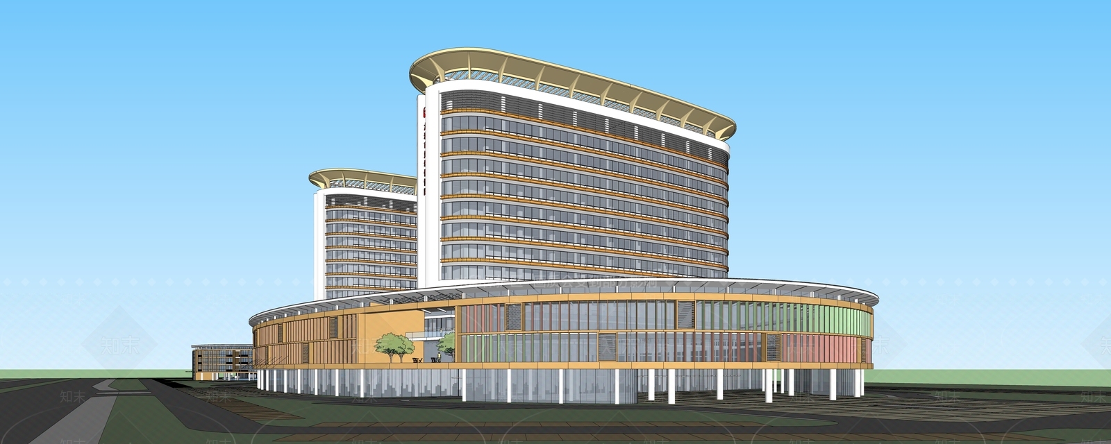 新中式医疗建筑SU模型下载【ID:1109343792】