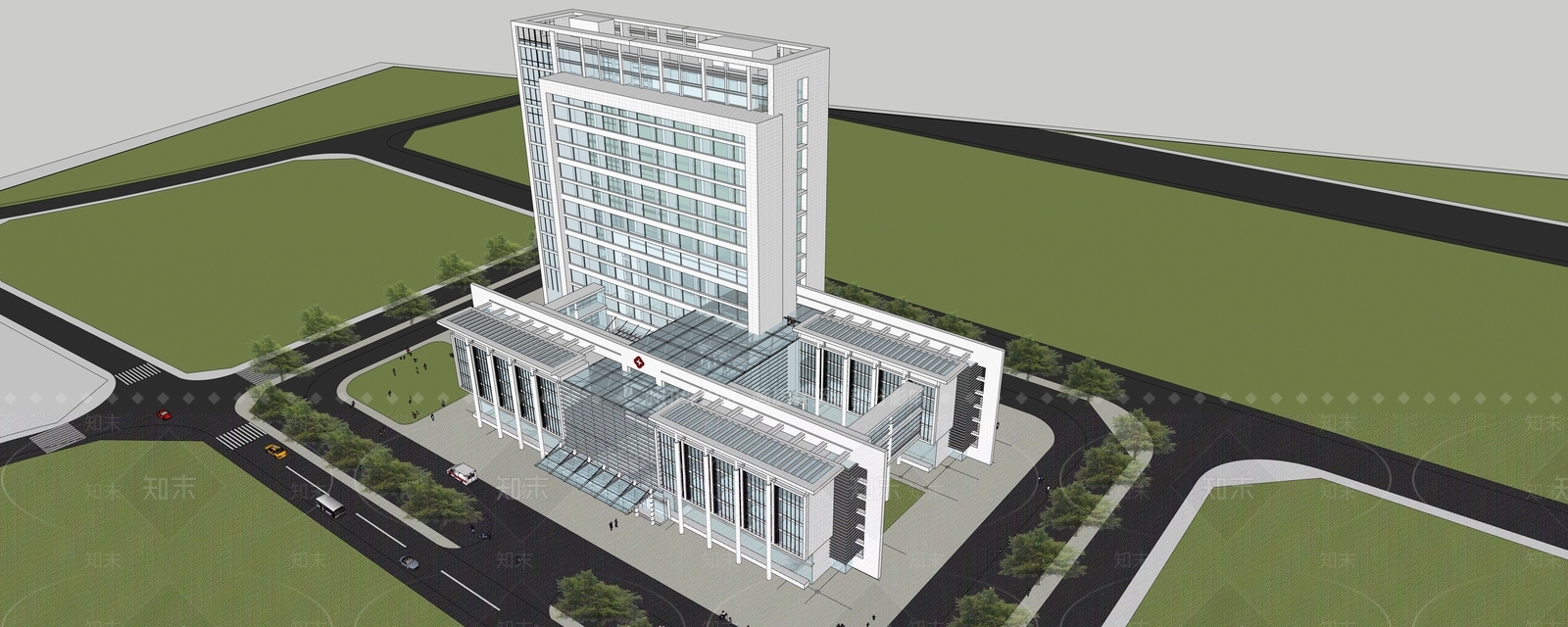 现代医疗建筑SU模型下载【ID:1109343786】