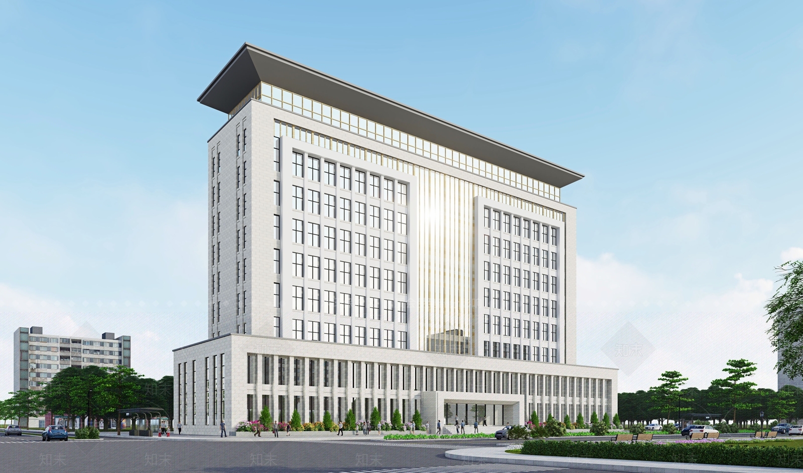 新中式高层办公楼SU模型下载【ID:1109344226】