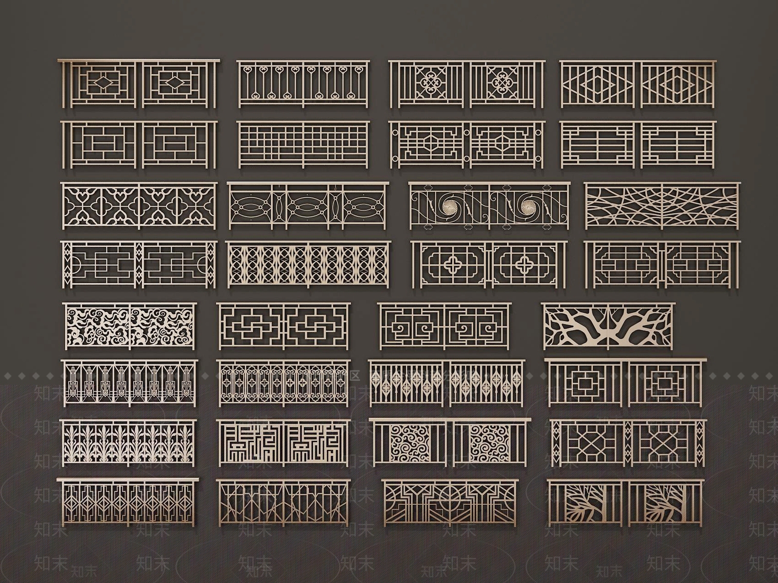 中式铁艺扶手栏杆3D模型下载【ID:1109537620】